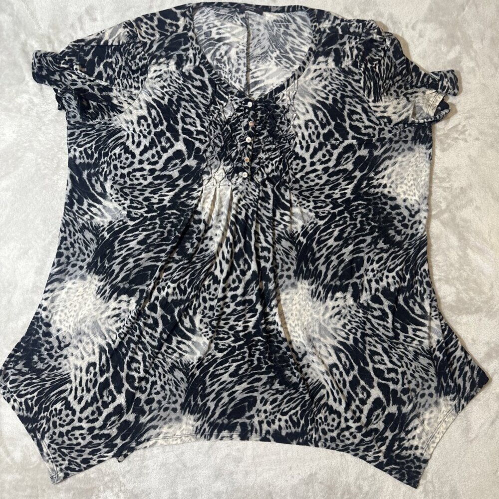 Women’s Cocomo Blouse Leopard Print Black Gray Plus 3X - Picture 4 of 13